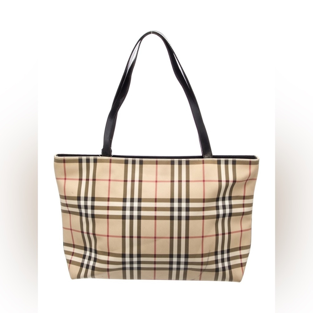 Burberry Vintage Nova Check Tan and Black Tote Shoulder Bag medium